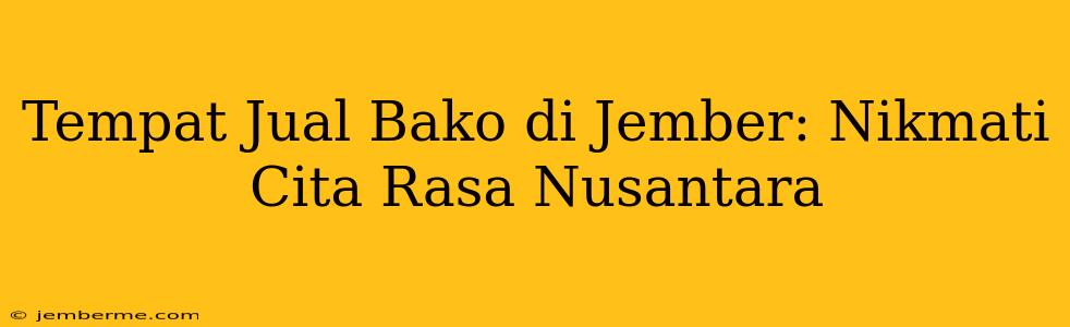 Tempat Jual Bako di Jember: Nikmati Cita Rasa Nusantara